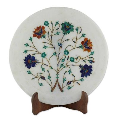 Alternate image for Bouquet Motif Marble Inlay Decorative Plate from India Taj Mahal Bouquet