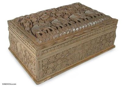 Alternate image for Walnut jewelry box Elephant Trek