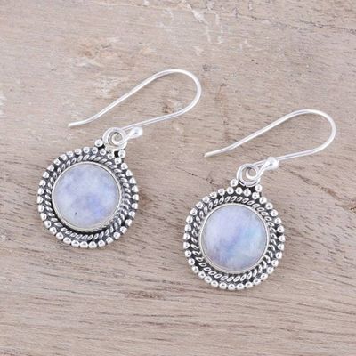 Alternate image for Round Rainbow Moonstone Dangle Earrings from India Moonlight Dots