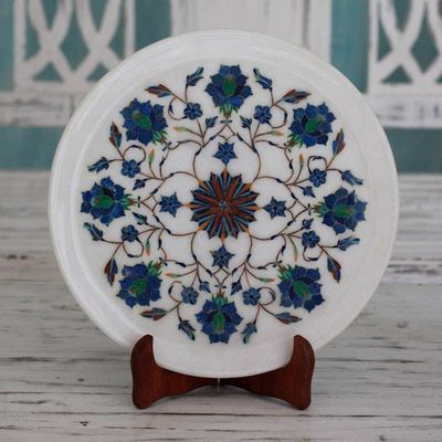 Primary image for Intricate Marble Inlay Decorative Plate from India Floral Burst