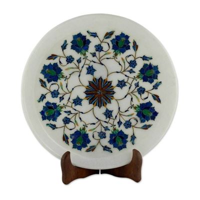 Alternate image for Intricate Marble Inlay Decorative Plate from India Floral Burst