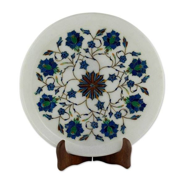 Alternate image for Intricate Marble Inlay Decorative Plate from India Floral Burst