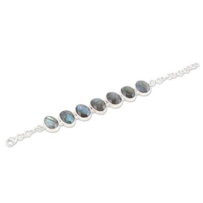 Alternate image for Sterling Silver Link Bracelet with 60-Carat Labradorite Gems Magic Shields