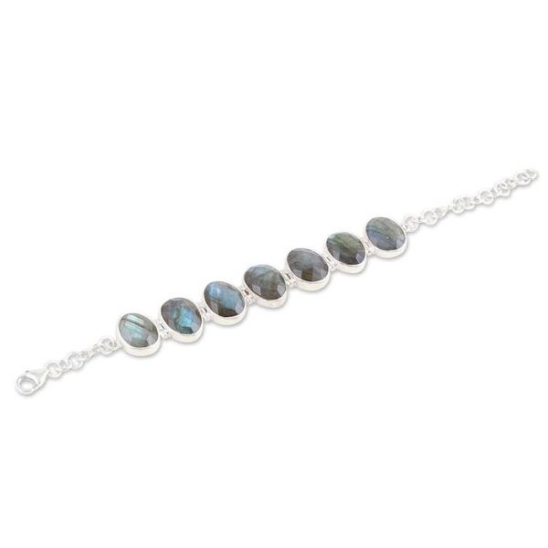 Alternate image for Sterling Silver Link Bracelet with 60-Carat Labradorite Gems Magic Shields