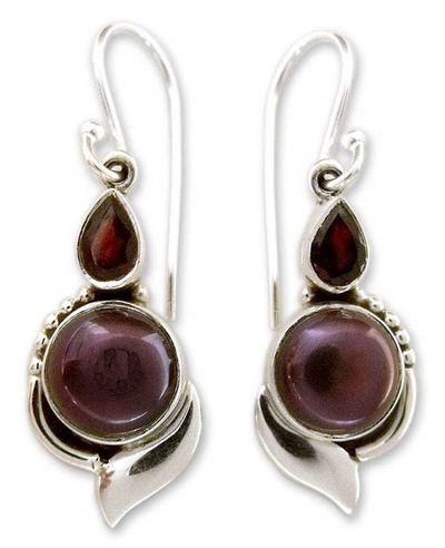 Alternate image for Handcrafted Sterling Silver Garnet and Pearl Earrings Modern Romance