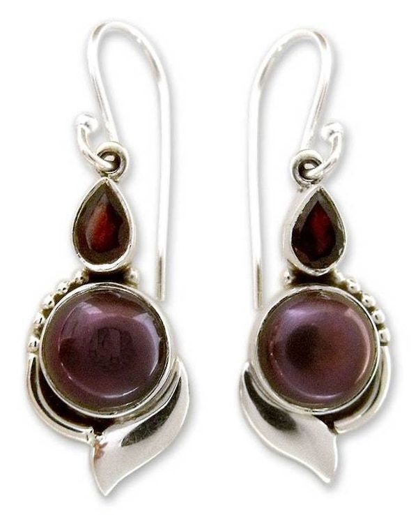 Alternate image for Handcrafted Sterling Silver Garnet and Pearl Earrings Modern Romance