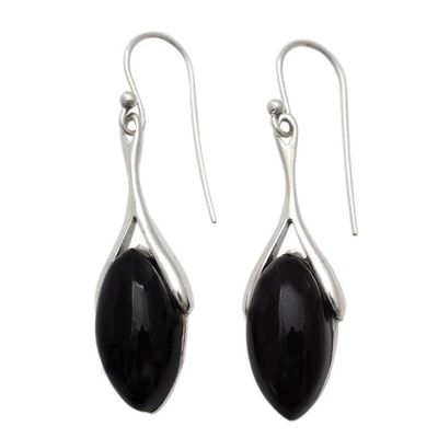 Alternate image for Polished Sterling Silver and Onyx Dangle Earrings Wishbone