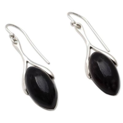 Alternate image for Polished Sterling Silver and Onyx Dangle Earrings Wishbone