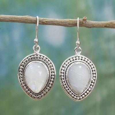 Primary image for Sterling Silver Rainbow Moonstone Dangle Earrings from India Gleaming Petals