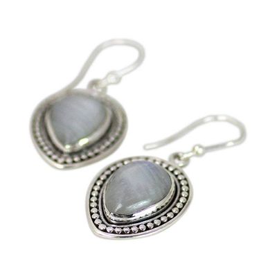 Alternate image for Sterling Silver Rainbow Moonstone Dangle Earrings from India Gleaming Petals