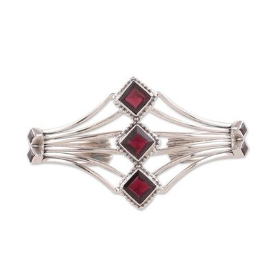 Alternate image for Modern Sterling Silver and Faceted Garnet Cuff Bracelet Glamour