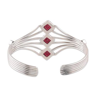 Alternate image for Modern Sterling Silver and Faceted Garnet Cuff Bracelet Glamour