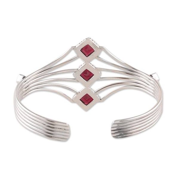 Alternate image for Modern Sterling Silver and Faceted Garnet Cuff Bracelet Glamour