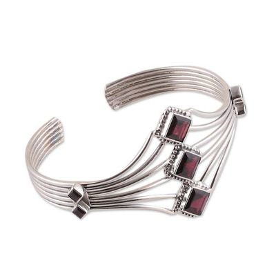 Alternate image for Modern Sterling Silver and Faceted Garnet Cuff Bracelet Glamour