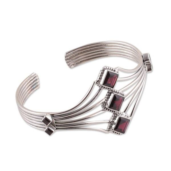 Alternate image for Modern Sterling Silver and Faceted Garnet Cuff Bracelet Glamour
