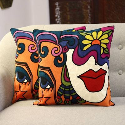 Primary image for Feminine Embroidered Cotton Cushion Covers from India Pair Female Beauty