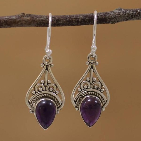 Alternate image for Amethyst and Sterling Silver Dangle Earrings from India Crowned Drops