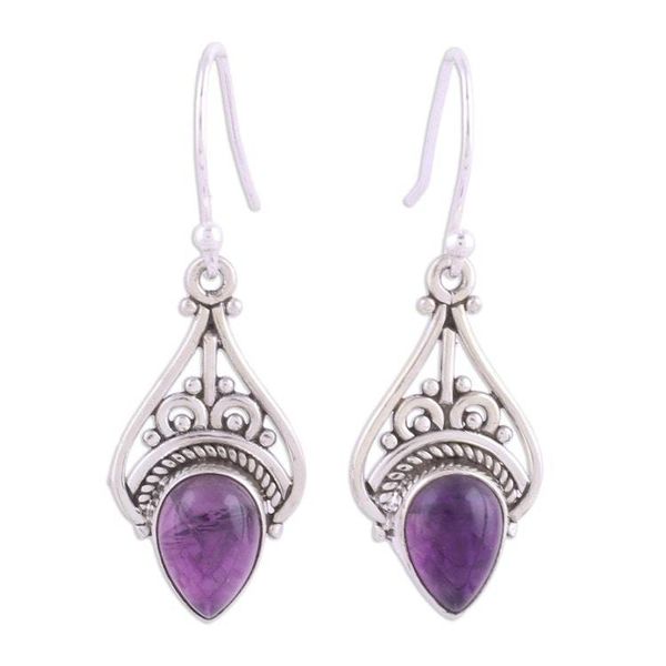 Alternate image for Amethyst and Sterling Silver Dangle Earrings from India Crowned Drops