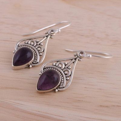 Alternate image for Amethyst and Sterling Silver Dangle Earrings from India Crowned Drops