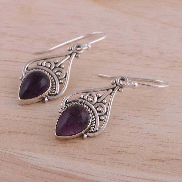 Alternate image for Amethyst and Sterling Silver Dangle Earrings from India Crowned Drops