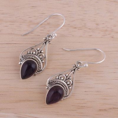 Alternate image for Amethyst and Sterling Silver Dangle Earrings from India Crowned Drops