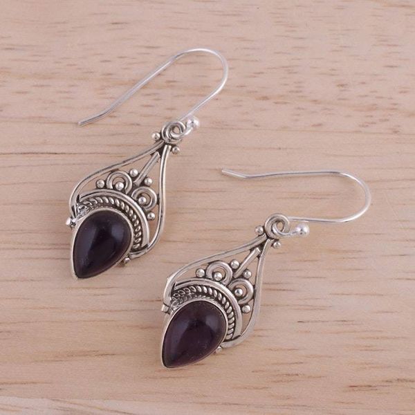 Alternate image for Amethyst and Sterling Silver Dangle Earrings from India Crowned Drops