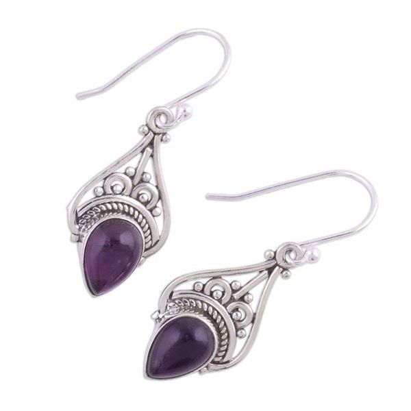 Alternate image for Amethyst and Sterling Silver Dangle Earrings from India Crowned Drops