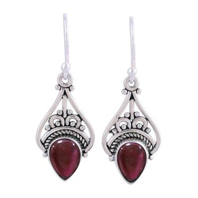 Alternate image for Garnet and Sterling Silver Dangle Earrings from India Crowned Drops