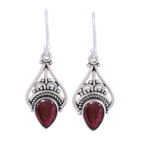 Alternate image for Garnet and Sterling Silver Dangle Earrings from India Crowned Drops