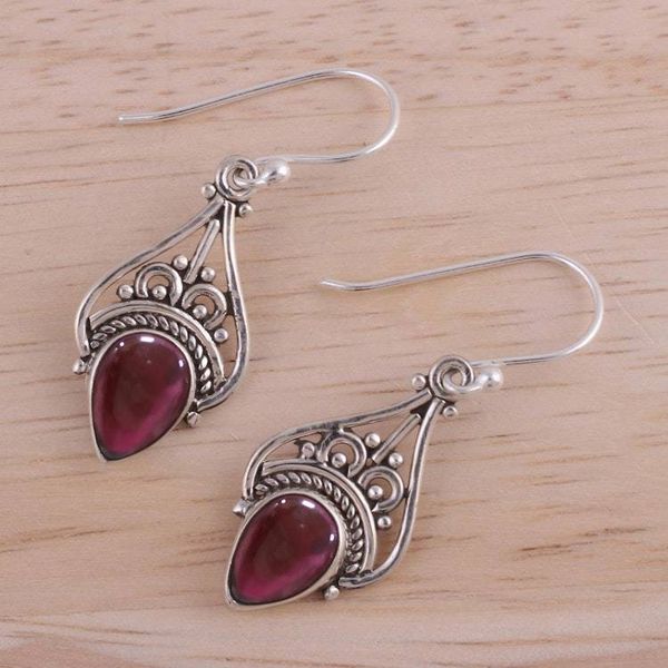 Alternate image for Garnet and Sterling Silver Dangle Earrings from India Crowned Drops