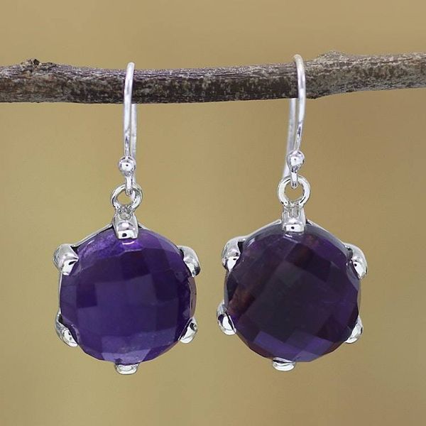 Alternate image for Amethyst and Sterling Silver Dangle Earrings from India Dazzling Purple