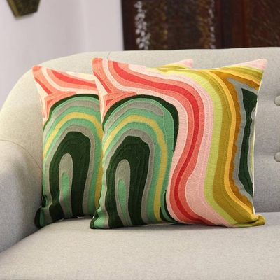 Primary image for Colorful Abstract Embroidered Cotton Cushion Covers Pair Abstract Evening