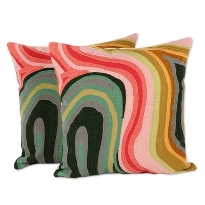 Alternate image for Colorful Abstract Embroidered Cotton Cushion Covers Pair Abstract Evening
