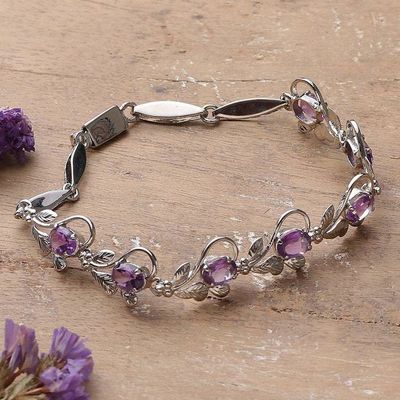 Alternate image for Handmade Floral Sterling Silver and Amethyst Bracelet Purple Mist