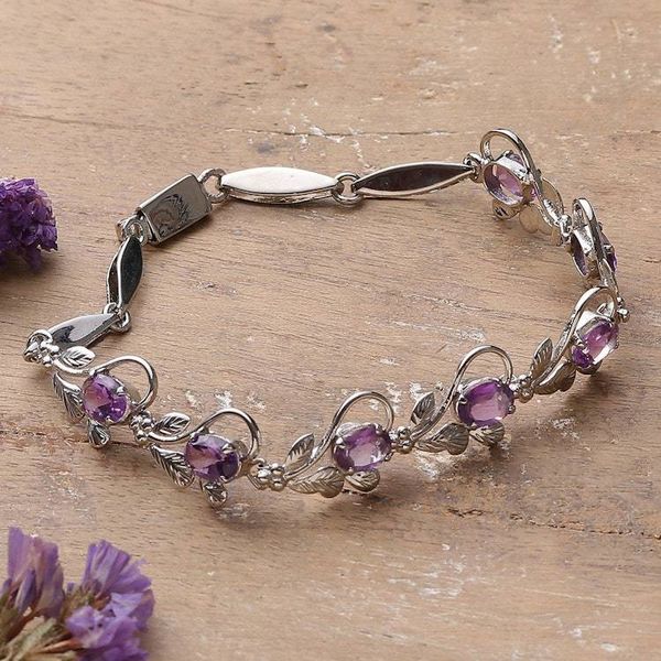 Alternate image for Handmade Floral Sterling Silver and Amethyst Bracelet Purple Mist