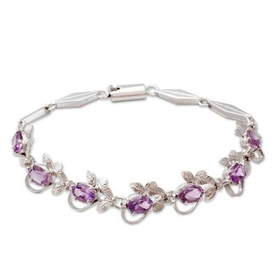 Alternate image for Handmade Floral Sterling Silver and Amethyst Bracelet Purple Mist