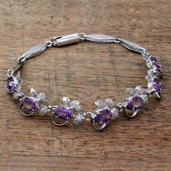 Alternate image for Handmade Floral Sterling Silver and Amethyst Bracelet Purple Mist