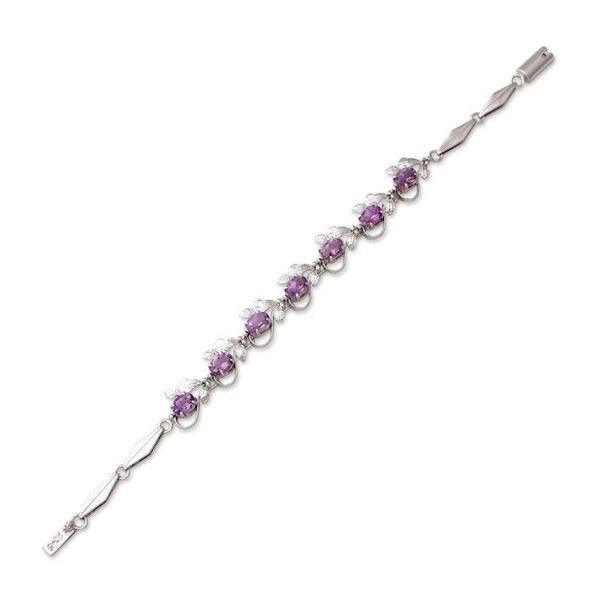 Alternate image for Handmade Floral Sterling Silver and Amethyst Bracelet Purple Mist