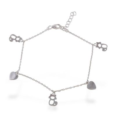 Alternate image for Adjustable Silver Bracelet with Heart and Hollow Cat Charms Kitty Love