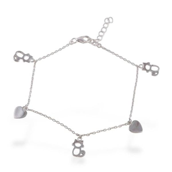 Alternate image for Adjustable Silver Bracelet with Heart and Hollow Cat Charms Kitty Love