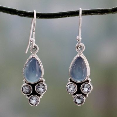Primary image for Fair Trade Chalcedony and Blue Topaz Silver Dangle Earrings Dream Meadow