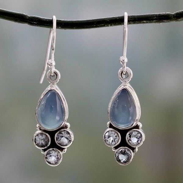 Alternate image for Fair Trade Chalcedony and Blue Topaz Silver Dangle Earrings Dream Meadow