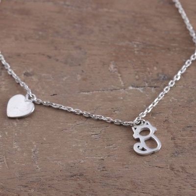 Alternate image for Adjustable Silver Bracelet with Heart and Hollow Cat Charms Kitty Love
