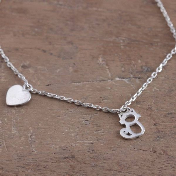 Alternate image for Adjustable Silver Bracelet with Heart and Hollow Cat Charms Kitty Love