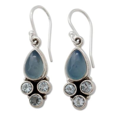 Alternate image for Fair Trade Chalcedony and Blue Topaz Silver Dangle Earrings Dream Meadow
