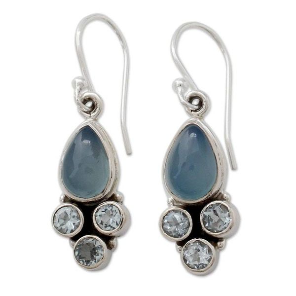 Alternate image for Fair Trade Chalcedony and Blue Topaz Silver Dangle Earrings Dream Meadow