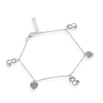 Alternate image for Adjustable Silver Bracelet with Heart and Hollow Cat Charms Kitty Love