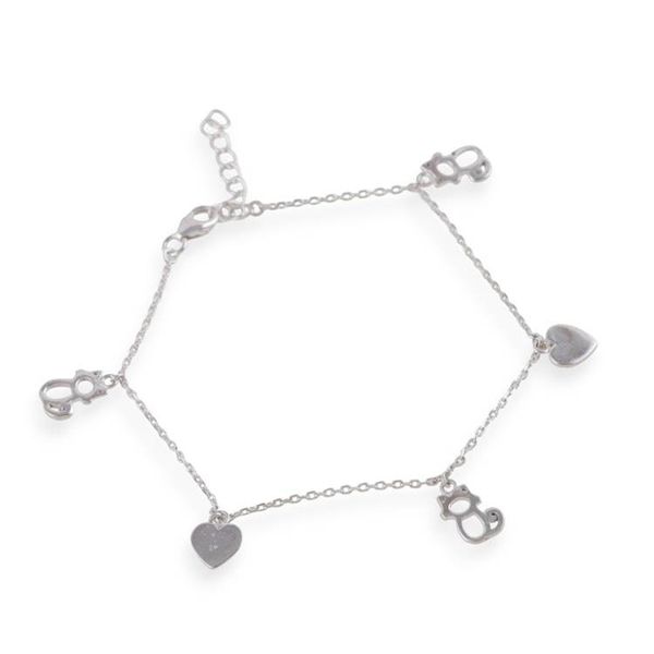 Alternate image for Adjustable Silver Bracelet with Heart and Hollow Cat Charms Kitty Love