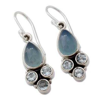 Alternate image for Fair Trade Chalcedony and Blue Topaz Silver Dangle Earrings Dream Meadow