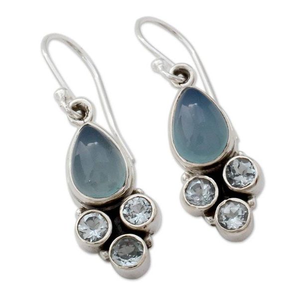 Alternate image for Fair Trade Chalcedony and Blue Topaz Silver Dangle Earrings Dream Meadow